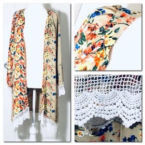 Floral Print Lace Shawl kimono Long